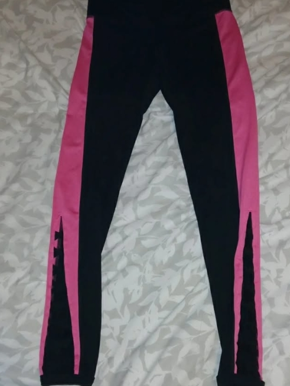 PINK Victoria's Secret Black Leggings with Hot Pink Side Panels